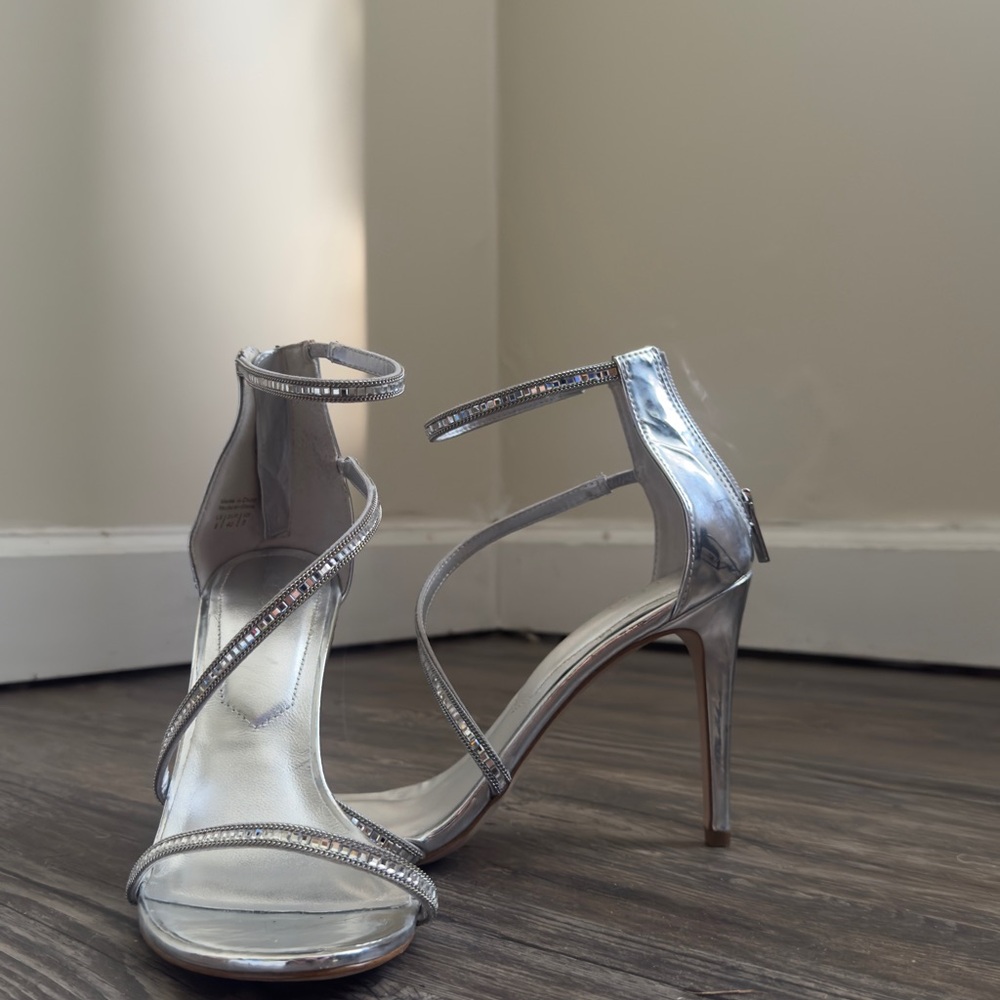 Silver Rhinestone Heeled Sandals - Picture 2 of 8
